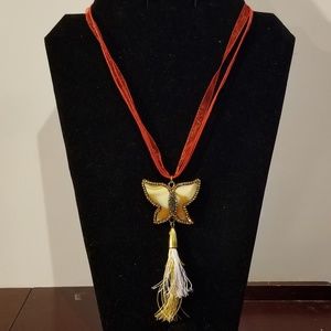 Banded Agate butterfly Tassel Necklace